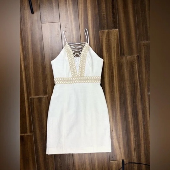 Lilly Pulitzer size 00 Lace Trista Dress White and Gold Knee Mini Length shift - Picture 1 of 9